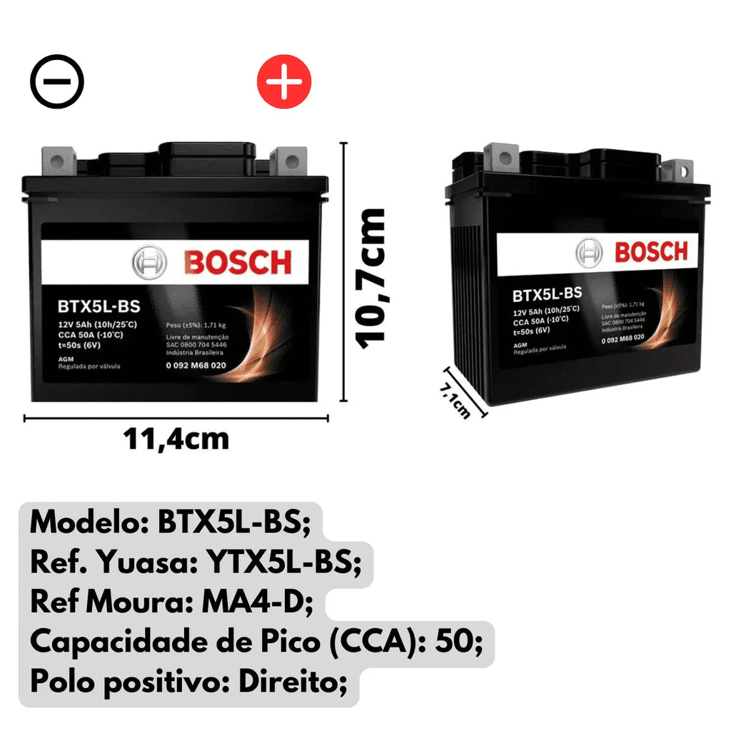 Bateria Bosch Gixxer R15 Fz16 Xr150 (ytx5l) Btx5l-bs 12v 4ah Derecho